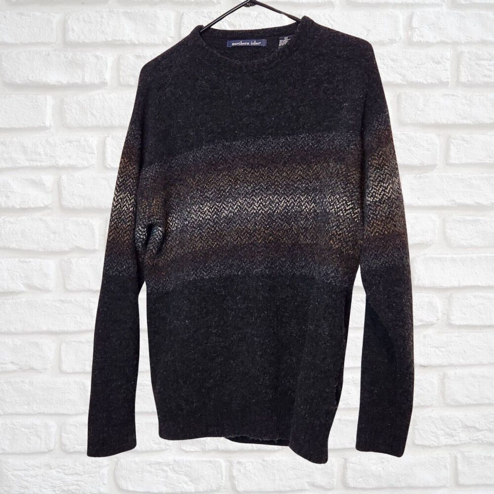 Northern Isles Mens Merino Lambswool Blend Muted Stripe Sweater Black Size L